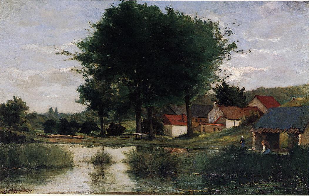 Autumn Landscape. Farm and pond 1877